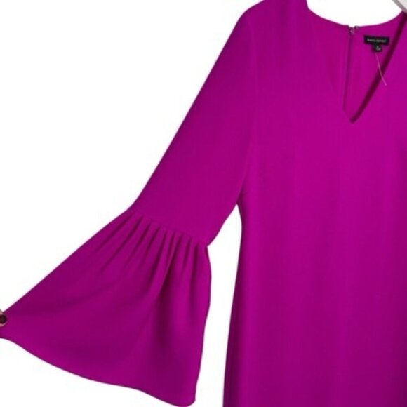 BANANA REPUBLIC Magenta Pleated Bell Sleeves Shift Dress Size 8 - Picture 3 of 4